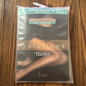 Solutions By Hanes Luxe Medium Control Top Waist Smoother Pantyhose Beige XXL